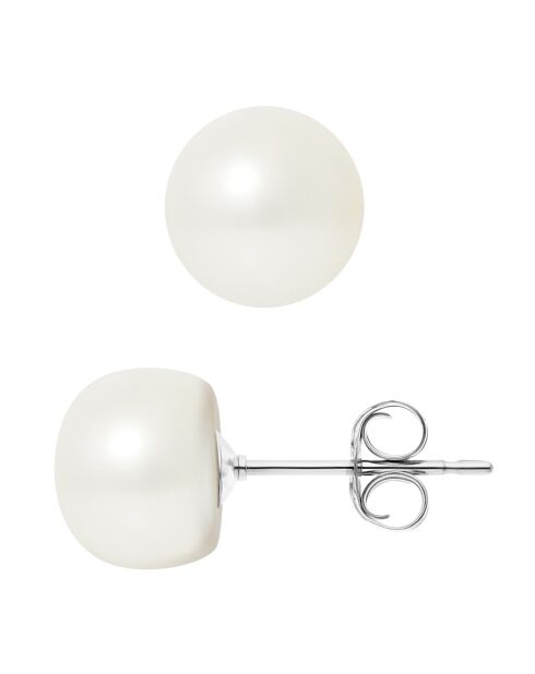 Boucles d'Oreilles en Argent rhodié & Perles d'Eau Douce boutons blanc naturel Ø 9-10 mm