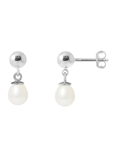 Gerhodineerde zilveren oorbellen met natuurlijke zoetwaterparels van witte peer
