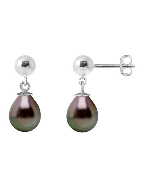 Ohrringe aus Rhodiumsilber mit Birnen-Tahitiperlen
