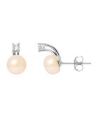 Pareloorbellen in zilver, zirkonia en zoetwater met natuurlijke roze knopen