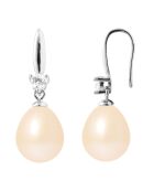 Oorbellen van natuurlijk roze peerzilver, zirkonia en zoetwaterparels