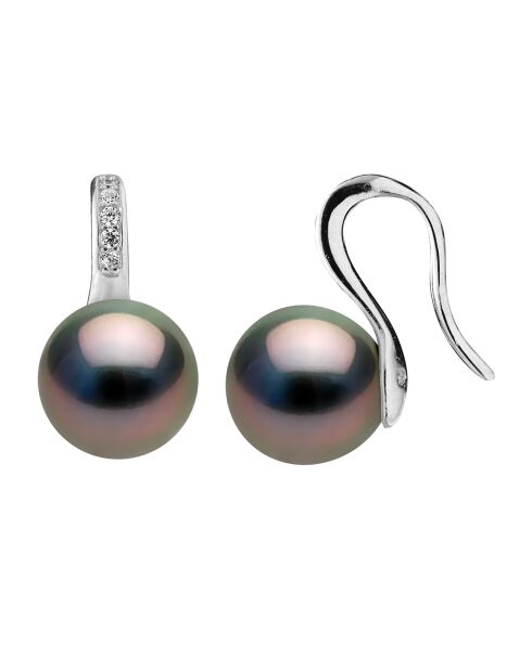 Ohrringe aus Silber, Zirkonia und runden Tahitiperlen