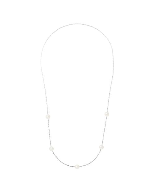 Prestige-Halskette aus rhodiniertem Silber und natürlichen weißen runden Süßwasserperlen