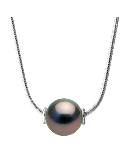 Halskette aus Rhodiumsilber und runde Tahitiperle