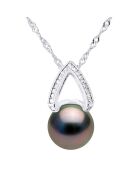 Collier en Argent rhodié, Zircones & Perle de Tahiti ronde