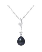 Collier Tourbillon en Argent rhodié, Zircones & Perle d'Eau Douce poire black tahiti