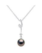 Wirbelhalskette aus Rhodiumsilber, Zirkonia und runde Tahitiperle