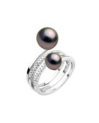Verstelbare ring met gerhodineerde zilveren armband, zirkonia en ronde Tahitiaanse parels