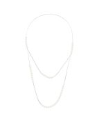 Prestige Doppelhalskette aus Silber und natürlichen weißen runden Süßwasserperlen