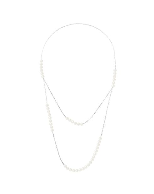 Prestige dubbele ketting in zilver en natuurlijke witte ronde zoetwaterparels