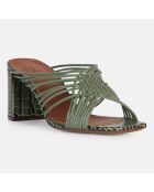 Mules en Cuir python vertes - Talon 7 cm