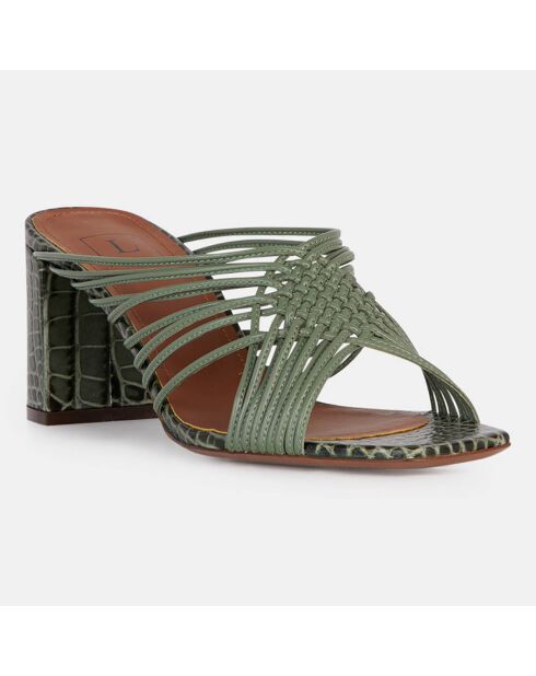 Mules en Cuir python vertes - Talon 7 cm