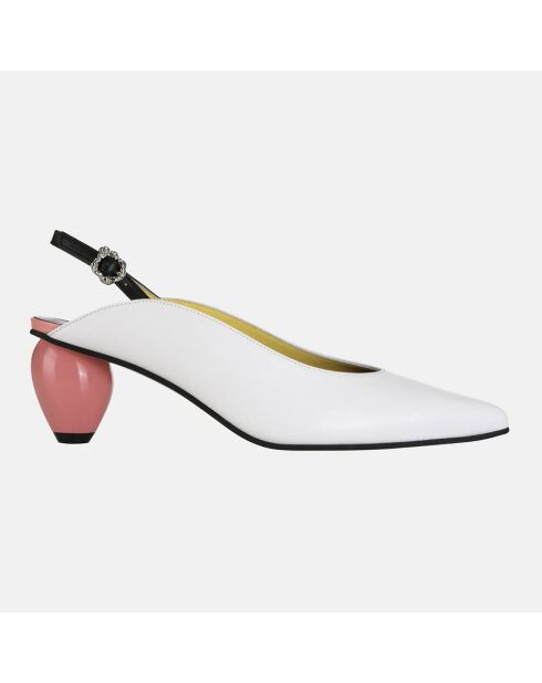 Slingback en Cuir Slide blanc/rose - Talon 6 cm