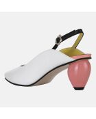 Slingback en Cuir Slide blanc/rose - Talon 6 cm