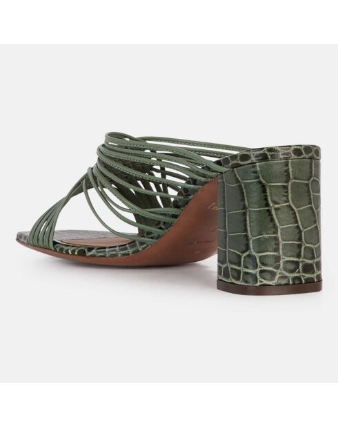 Mules en Cuir python vertes - Talon 7 cm