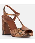 Sandales Salomés en Cuir python marron - Talon 10 cm