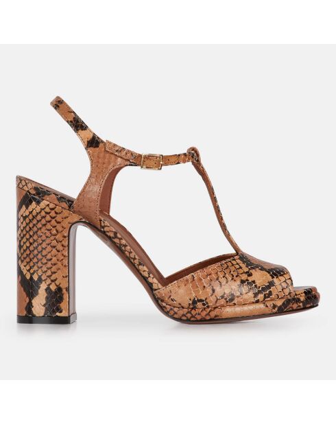 Sandales Salomés en Cuir python marron - Talon 10 cm