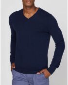 Pull 100% Cachemire Bachve col V bleu marine