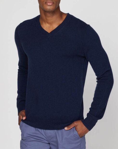 Pull 100% Cachemire Bachve col V bleu marine