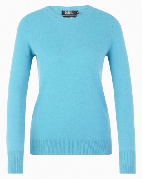 Pull 100% Cachemire Yabri col rond bleu