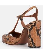 Sandales Salomés en Cuir python marron - Talon 10 cm