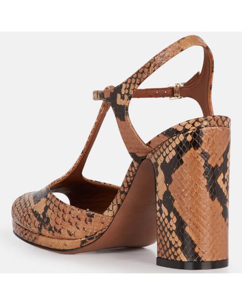 Sandales Salomés en Cuir python marron - Talon 10 cm