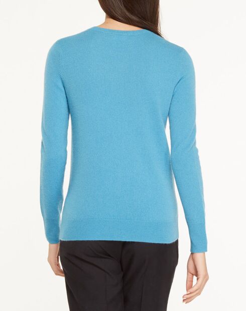 Pull 100% Cachemire Yabri col rond bleu