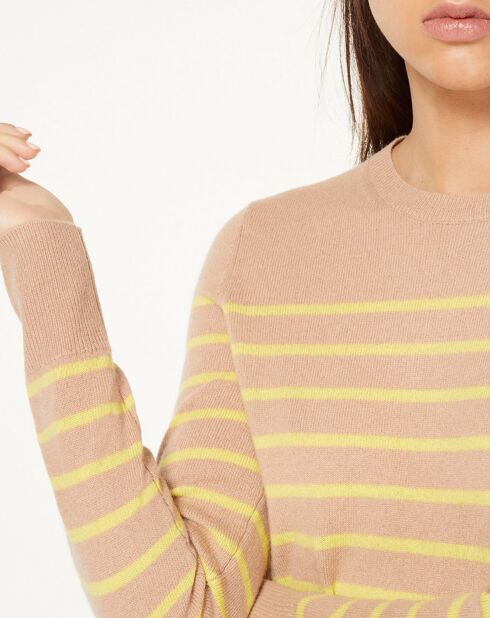 Pull 100% Cachemire Yabrir col rond beige/jaune