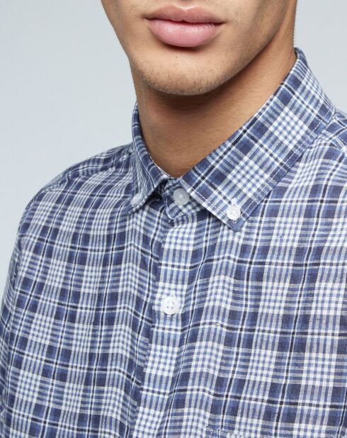 Chemise droite 100% Lin Lintaro à carreaux bleue