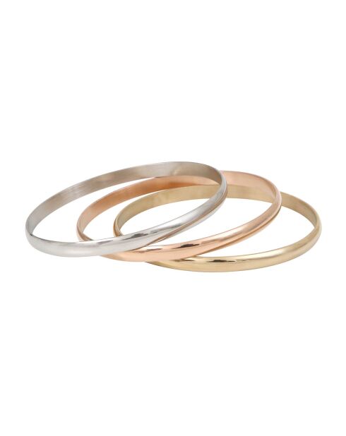 3 Bracelets Joncs en Acier argenté, doré, doré rose