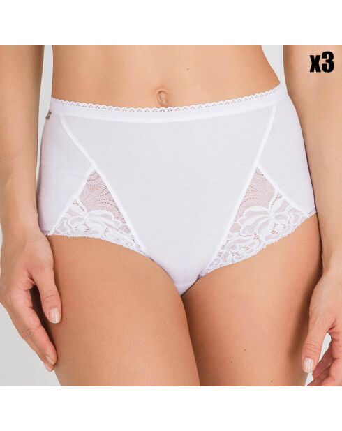 3 Culottes taille haute Coton & Dentelle blanches