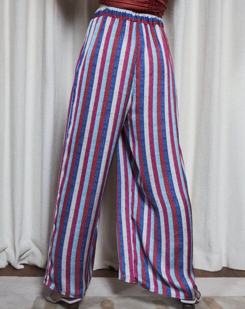 Pantalon large 7/8 à rayures multicolore