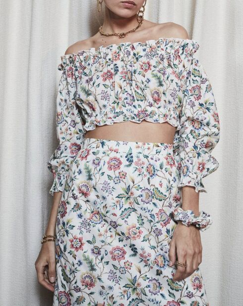 Blouse épaules dénudées liberty imprimée multicolore