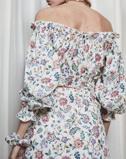 Blouse épaules dénudées liberty imprimée multicolore
