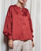 Blouse col mao & manches bouffantes corail