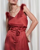 Top vichy détails plumes  corail