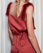 Top vichy détails plumes  corail