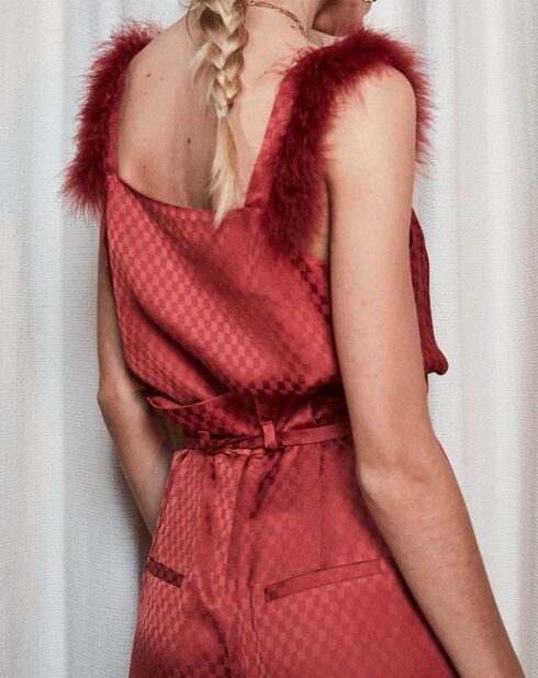 Top vichy détails plumes  corail