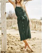 Robe longue lurex ceinturée verte