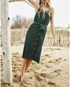 Robe longue lurex ceinturée verte