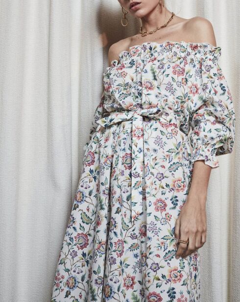 Robe épaules dénudées  imprimé liberty multicolore