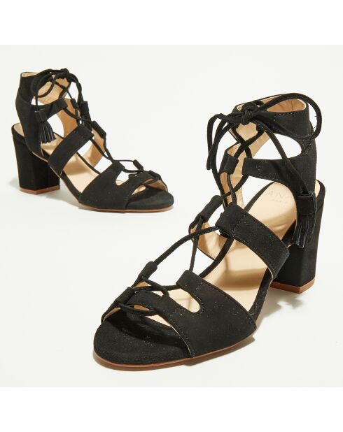 Sandales en Velours de Cuir Carilo noires - Talon 8 cm