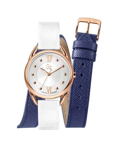 Montre Femme & Bracelet Twist en Cuir blanc/bleu