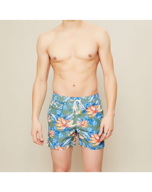 Pantalones cortos de baño Petite Poche con estampado de hibiscos caqui