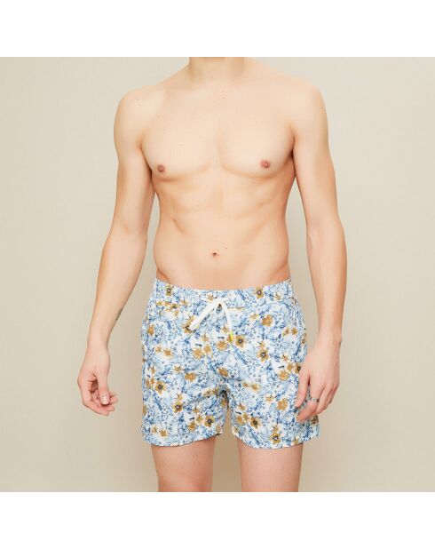 Tropical Flowers Small Pocket zwemshort met blauw/beige print