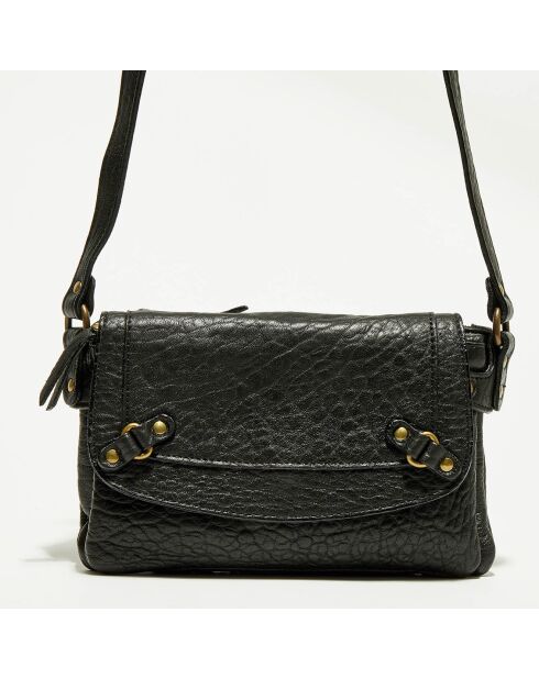 Sac bandoulière  en Cuir d'Agneau Joe noire - 20x12.5x3 cm