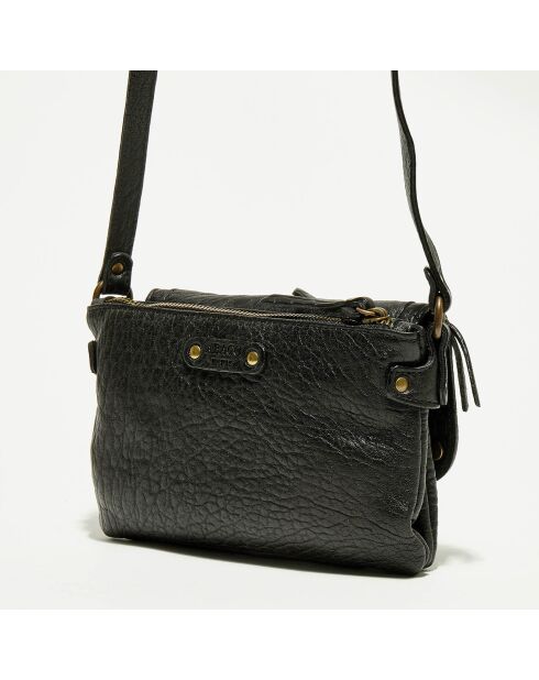 Sac bandoulière  en Cuir d'Agneau Joe noire - 20x12.5x3 cm