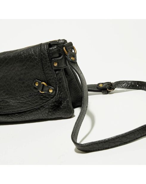 Sac bandoulière  en Cuir d'Agneau Joe noire - 20x12.5x3 cm