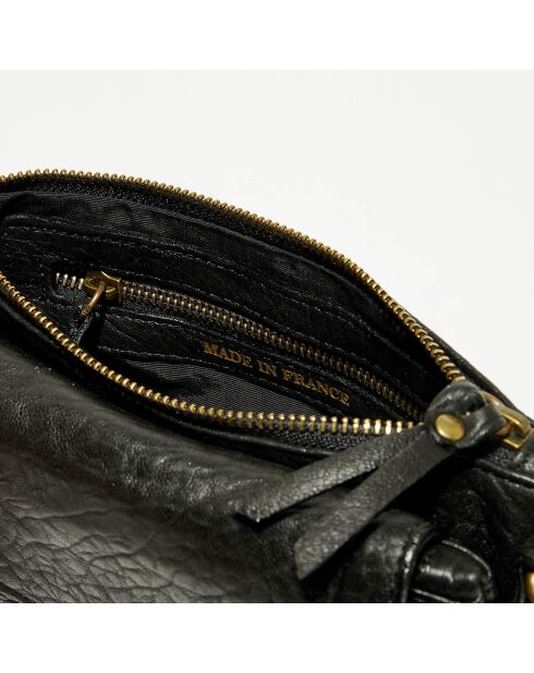 Sac bandoulière  en Cuir d'Agneau Joe noire - 20x12.5x3 cm
