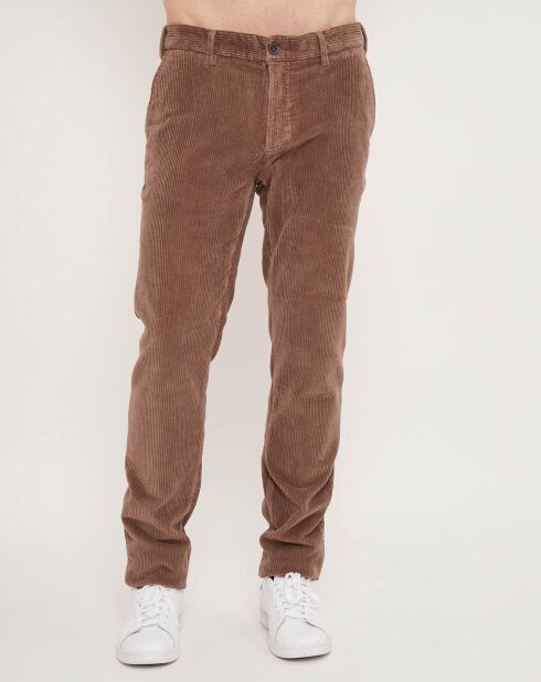 Pantalon Chino ajusté en Velours côtelés beige